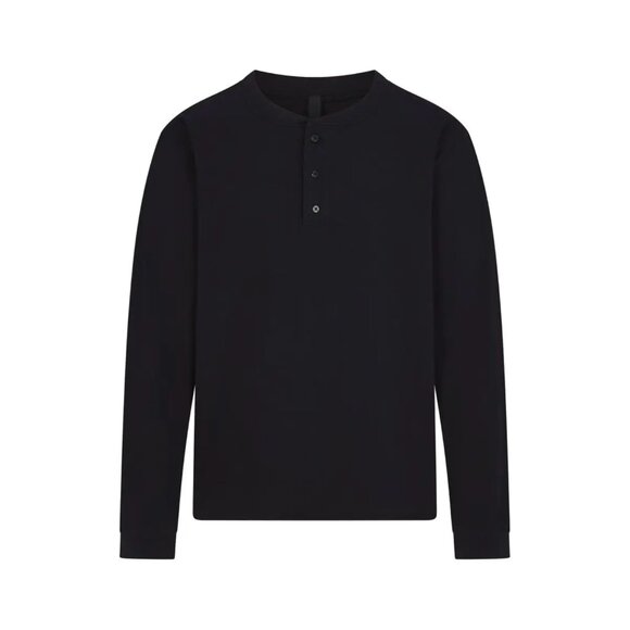 NWT SKIMS Jersey Lounge Relaxed Henley in Obsidian - Picture 4 of 6